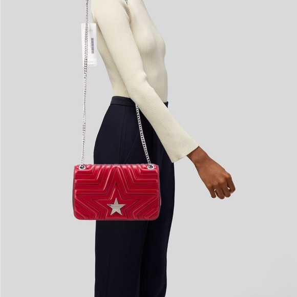 Stella McCartney Red Star Shoulder Bag With Silver Hardware And Chain, Authentic - Picture 2 of 6